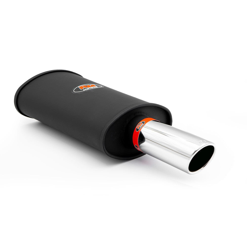 Aluminised sports silencer with a polished angle-cut stainless tip, rolled edge, RM111