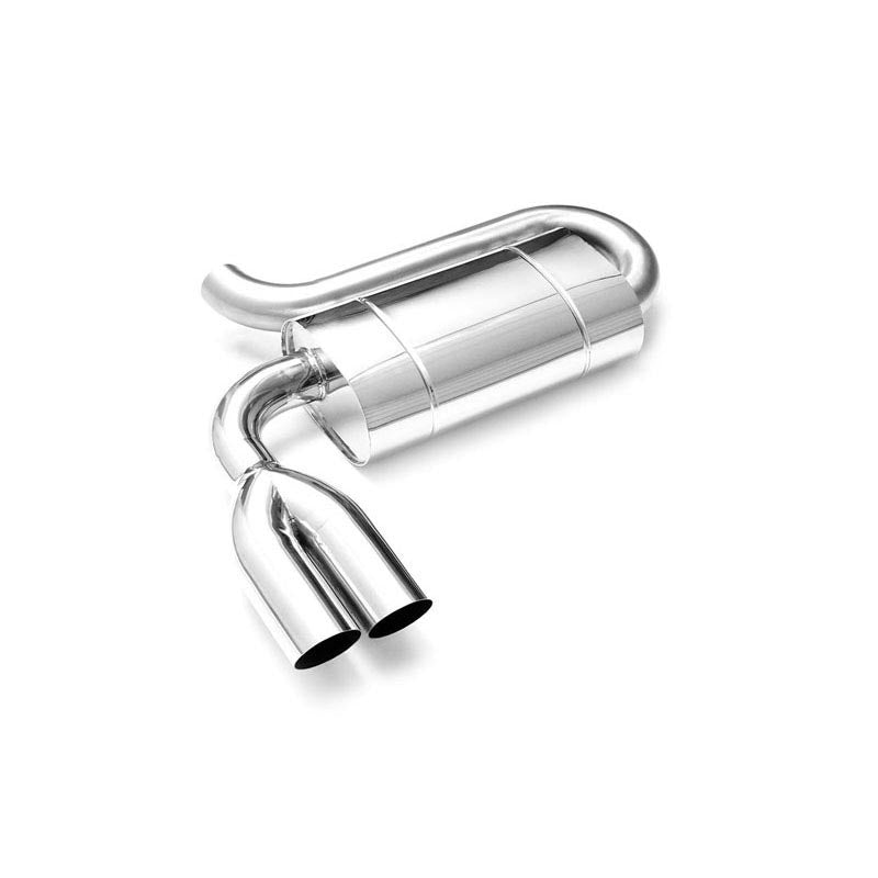 Elliptical end silencer, stainless, 130x220 mm, 2 x 76 mm tips, looped pipe around the body, twin tips in a Y, E206GP