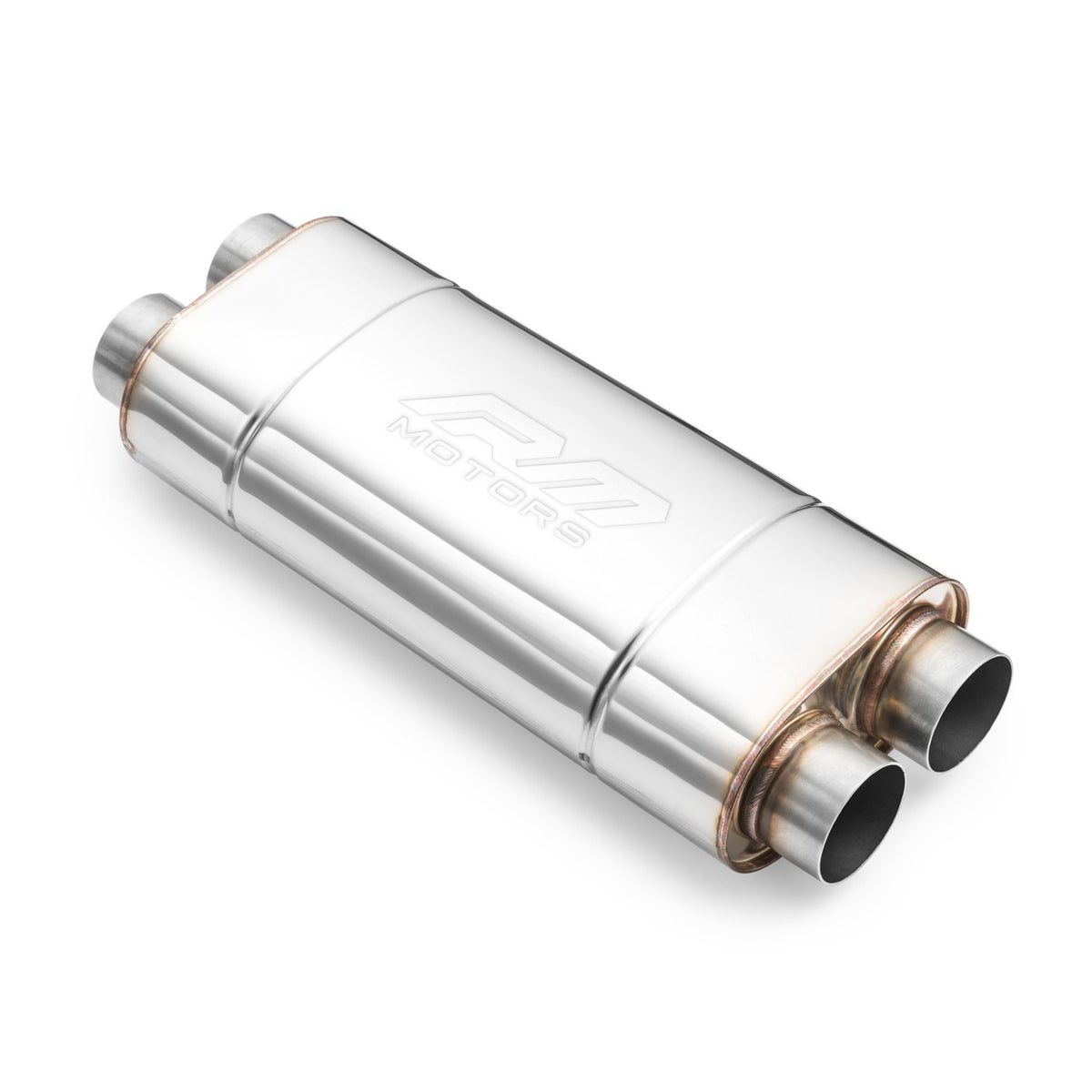 Universal elliptical silencer, stainless, 180x100 mm, 2 pipes at each end, 2 parallel channels, EM006