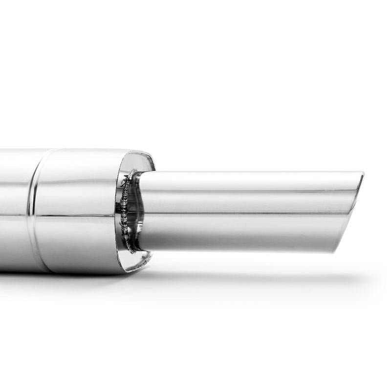 Elliptical end silencer, stainless, 130x220 mm, 89 mm tip, tip length 250 mm, angle-cut tip with rolled edge, E113