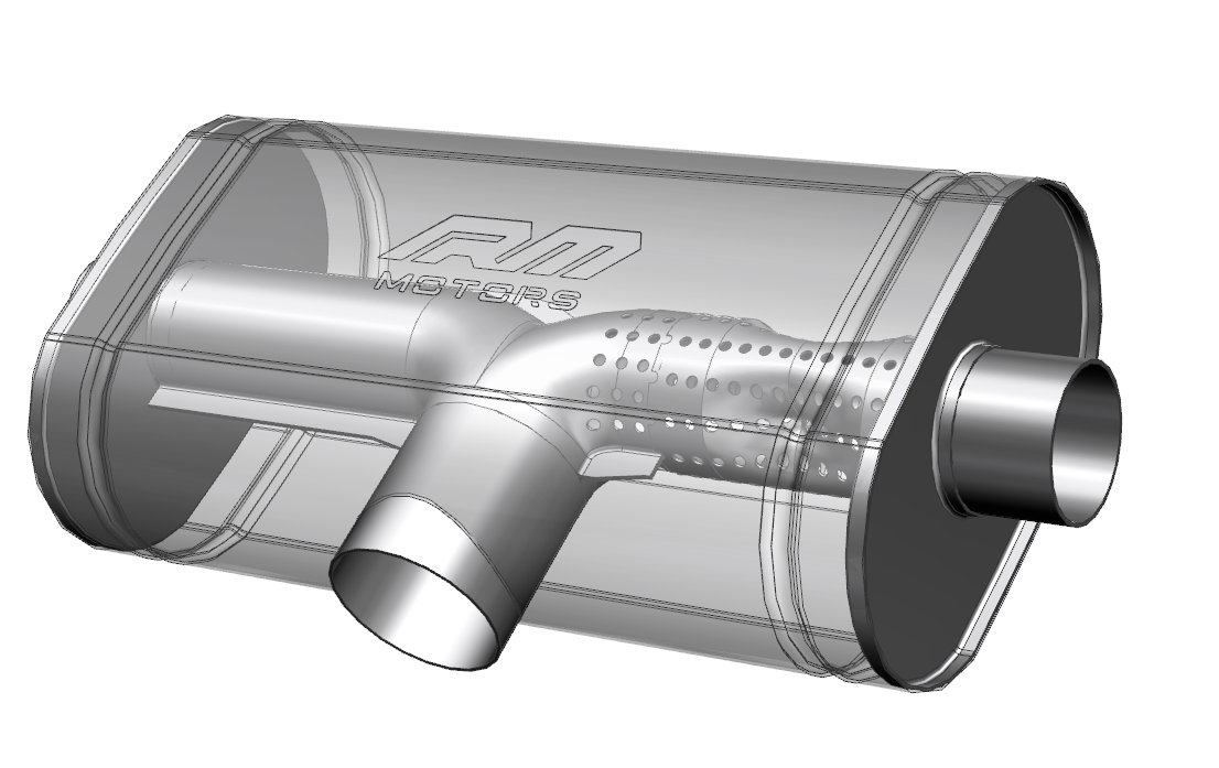 Transverse straight-through silencer, stainless, E503