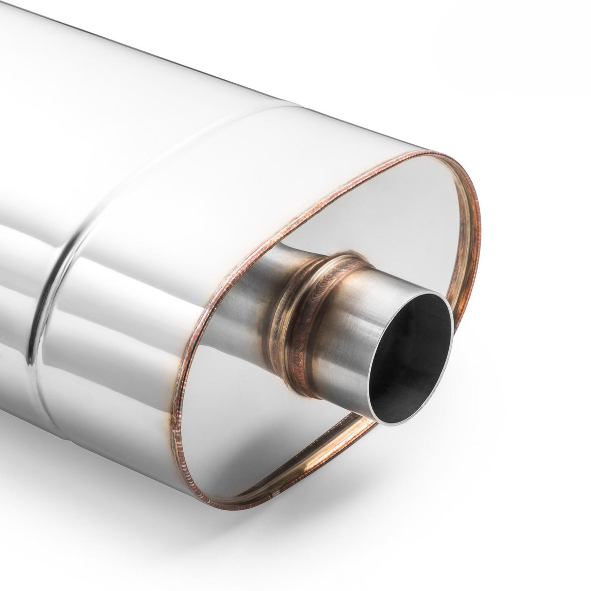 Universal elliptical silencer, stainless, 130x220 mm, centred pipes at both ends, E001