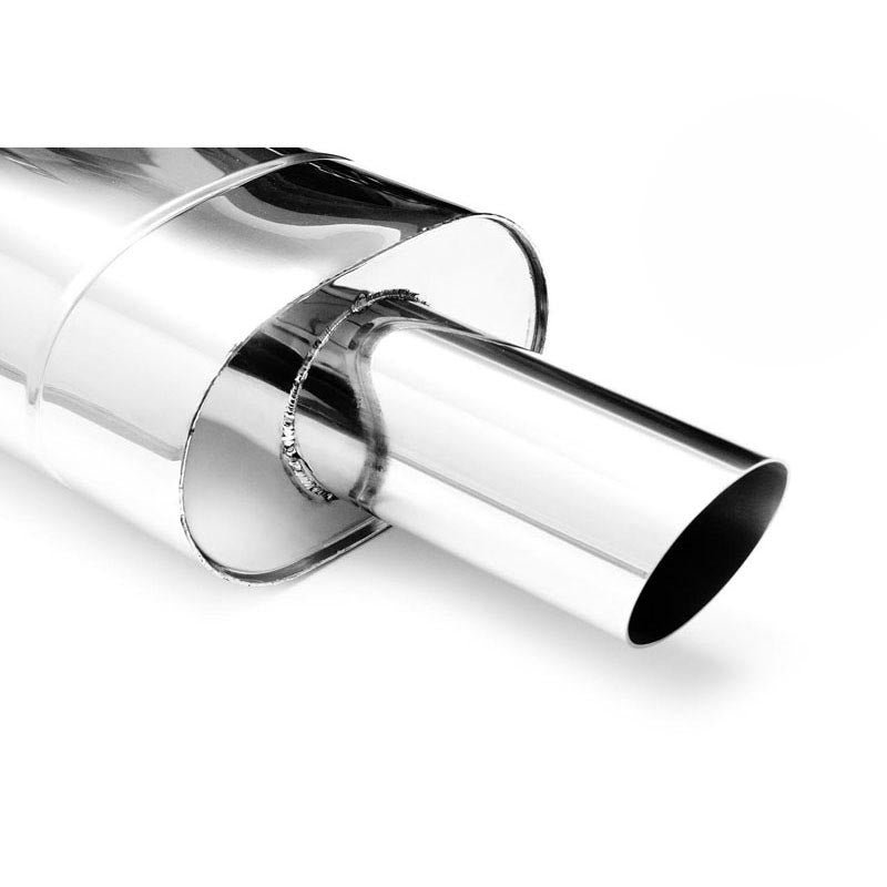 Elliptical end silencer, stainless, 130x220 mm, 89 mm tip, tip length 200 mm, angle-cut tip, E209