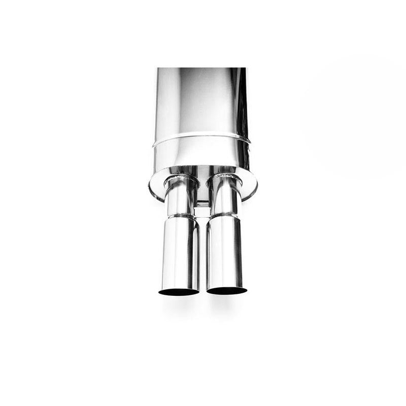 Elliptical end silencer, stainless, 130x220 mm, 2 x 76 mm tips, tip length 220 mm, stepped tips, E101
