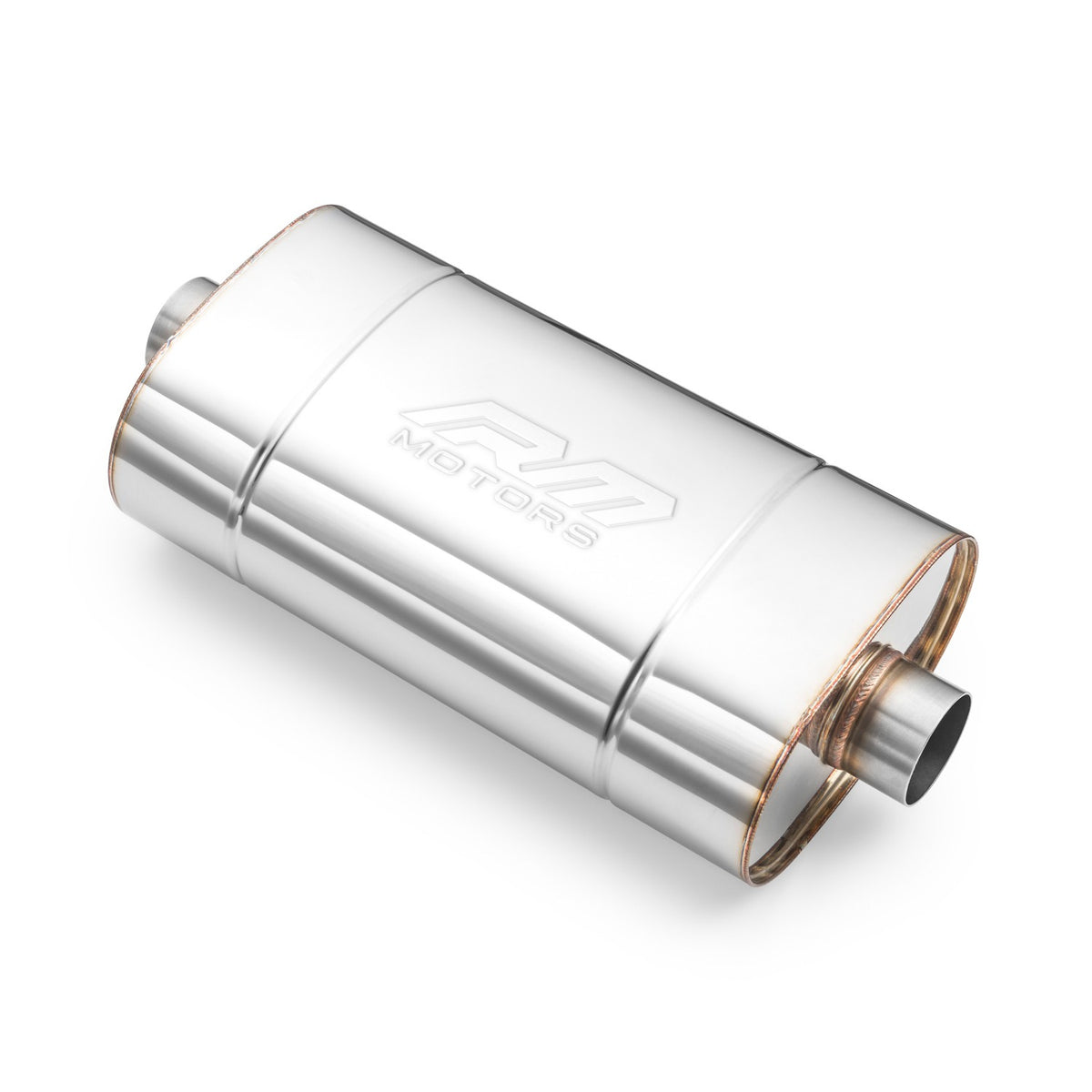 Universal elliptical silencer, stainless, 130x220 mm, centred pipes at both ends, E001