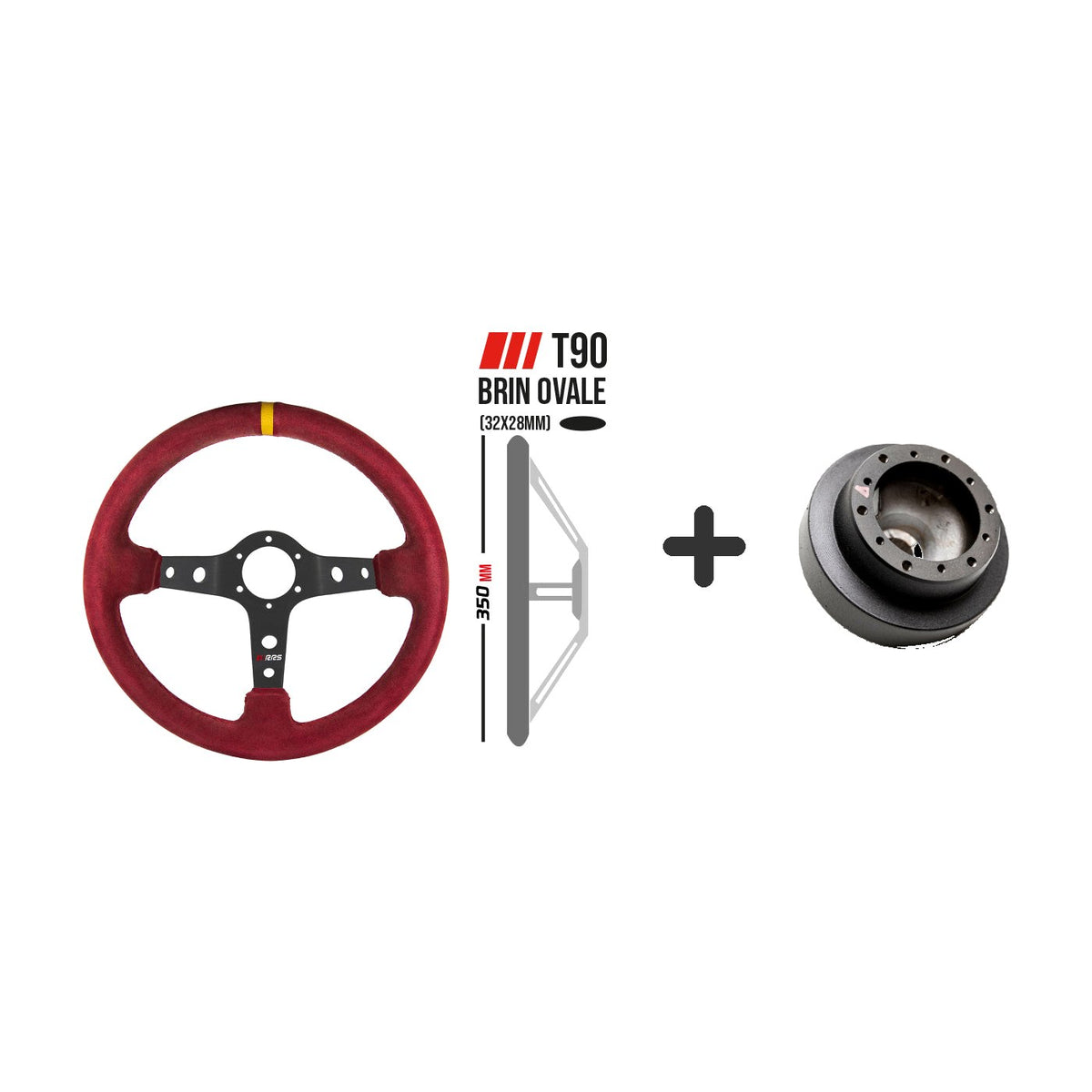 Volan RRS Corsa 350 mm rosu, adancit 90 mm + butuc volan BMW E46