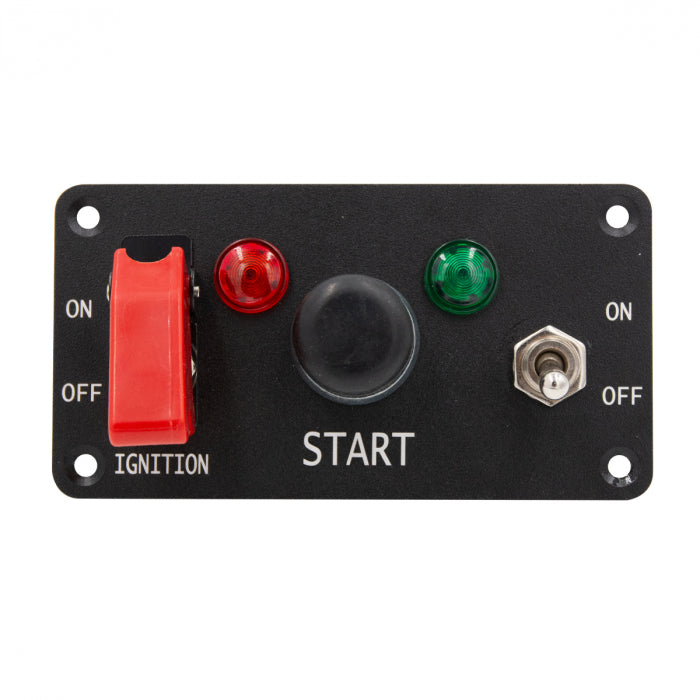 Panou Bord Aluminiu – 2 Toggle Switches, 2 Martori Alarma si Buton START
