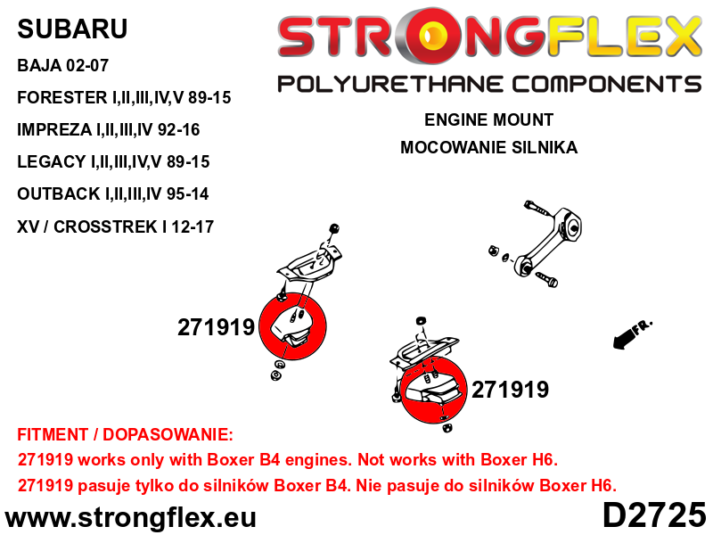 Tampon poliuretan Strongflex motor - Subaru Forester, Impreza, Legacy/Outback, XV / Crosstrek - 271919B