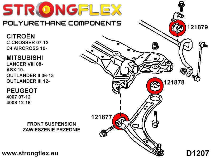 Kit bucse poliuretan Strongflex suspensie fata - Mitsubishi Eclipse Cross, Lancer, Outlander - 126146B