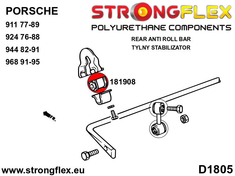 Bucsa poliuretan Strongflex bara stabilizatoare spate - Porsche 911, 924, 944, 968 - 181908B