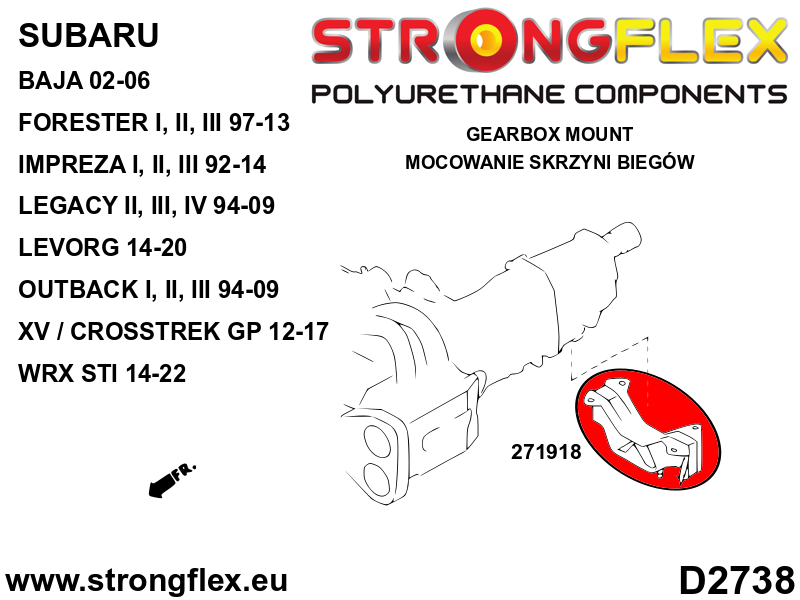 Tampon poliuretan Strongflex cutie de viteze - Subaru Forester, Impreza, Legacy/Outback, WRX STI, XV / Crosstrek - 271918B
