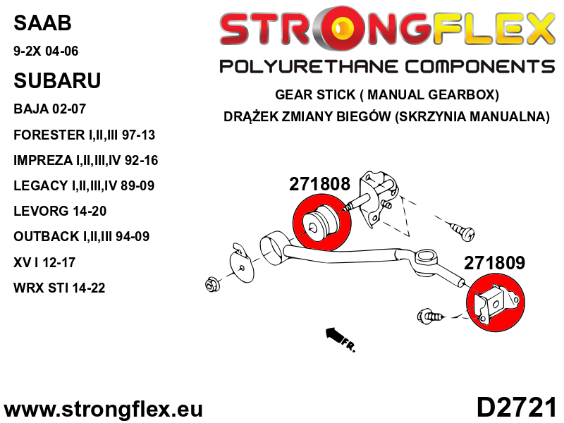 Bucsa poliuretan Strongflex stabilizatoare levier schimbator - Subaru Forester, Impreza, Legacy/Outback, WRX STI, XV / Crosstrek - 271808B