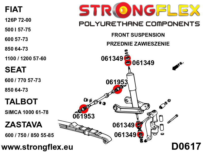 Piesa poliuretan Strongflex - frontala wishbone - interioara Bucsa - Fiat 500 - 061953B