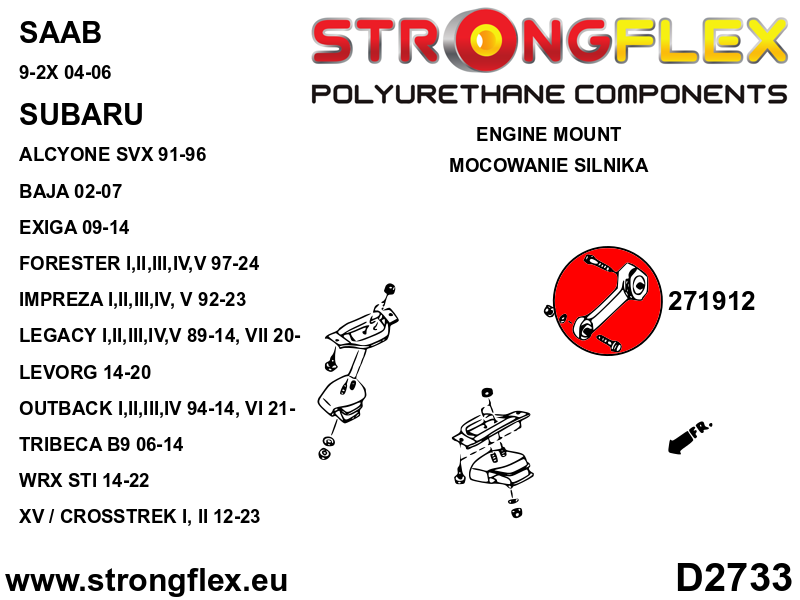 Tampon poliuretan Strongflex brat limitator cuplu (Pitch Stop) - Subaru Forester, Impreza, Legacy/Outback, WRX STI, XV / Crosstrek - 271912B