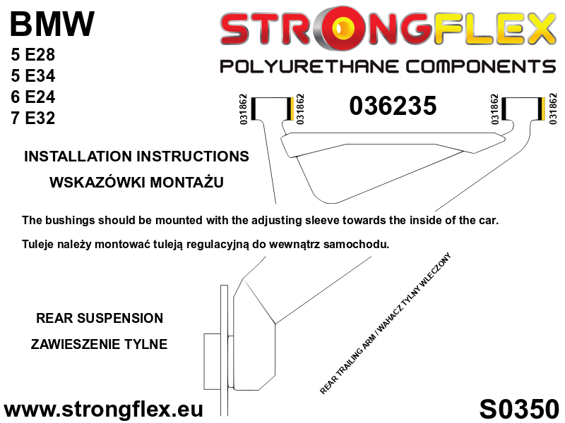 Bucsa poliuretan Strongflex brat longitudinal spate kit eccentric SPORT - BMW Seria 5, Seria 6 - 036235A
