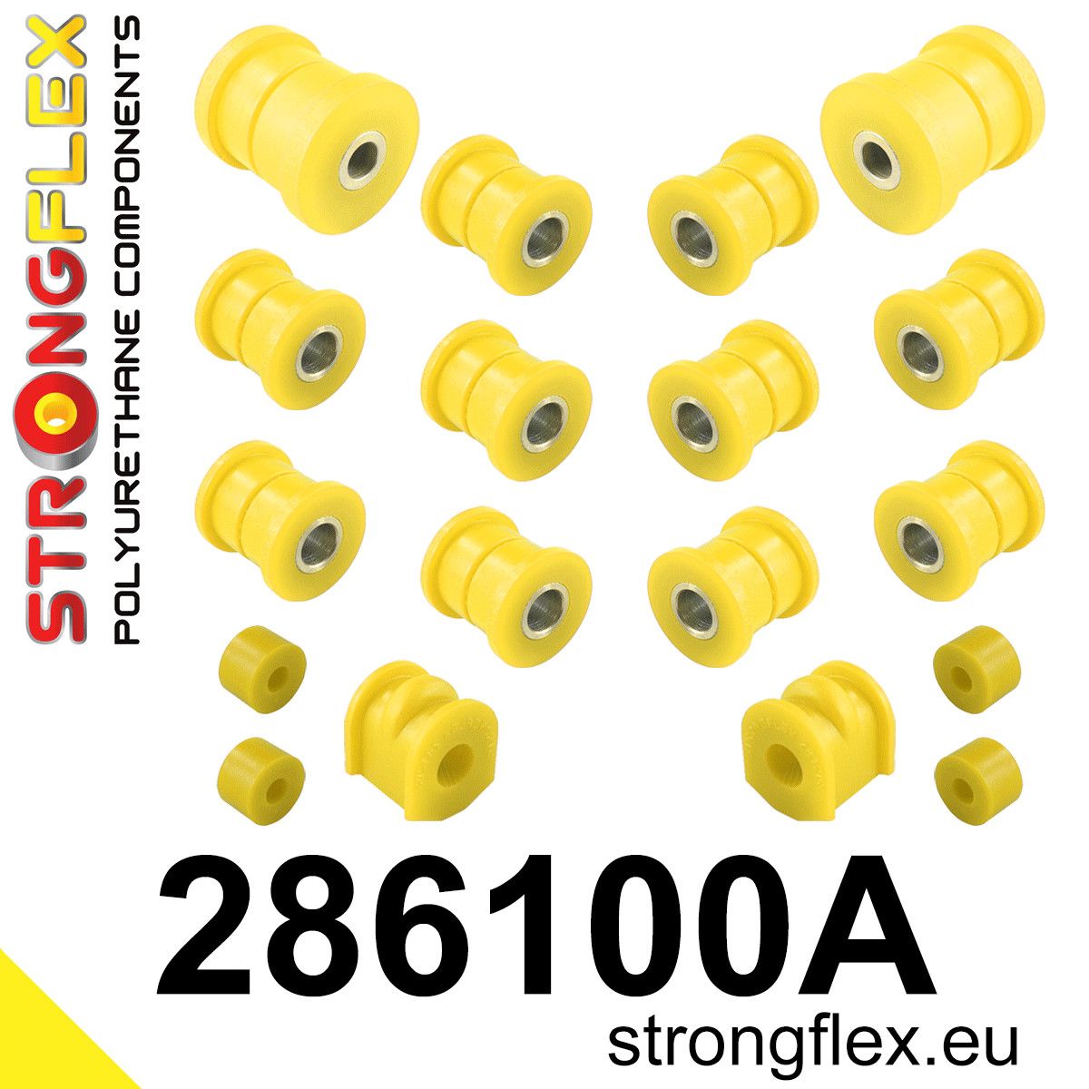 Kit bucse poliuretan Strongflex suspensie spate SPORT - Nissan Sunny / Pulsar / Sentra / Sabre - 286100A