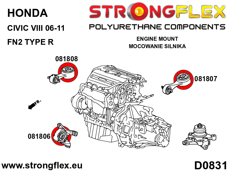 Piesa poliuretan Strongflex - Kit insertii tampoane motor - Honda Civic - 086221B