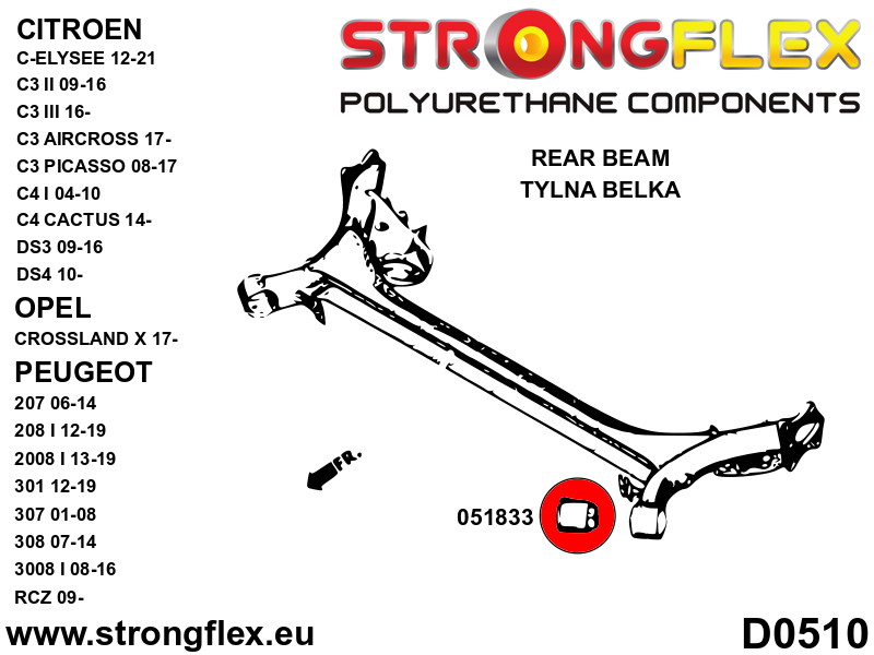 Bucsa poliuretan Strongflex punte spate - Peugeot 207, 208, 308 - 051833B